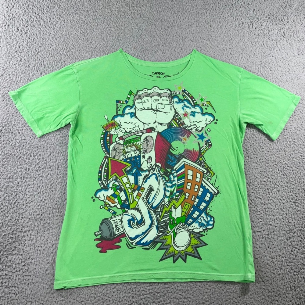 Y2K Graffiti Graphic Tee Shirt Mens L Neon Thrashed Streetwear Urban Pop Art